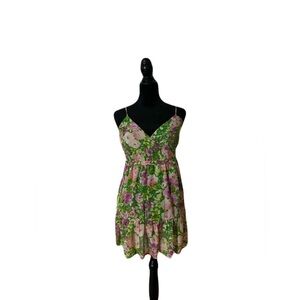LUSH Bright Green Dress with Floral Pattern